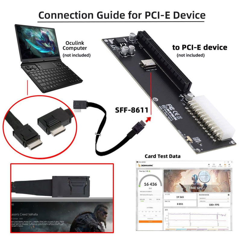 chenyang SFF-8611 Cable OCuLink PCIe PCI-Express 4.0 SFF-8611 4i Male to SFF-8611 Male Data Extension Cable 50cm for eGPU GPD Win Max2 External Graphics Card & SSD SFF-8611 - SFF-8611