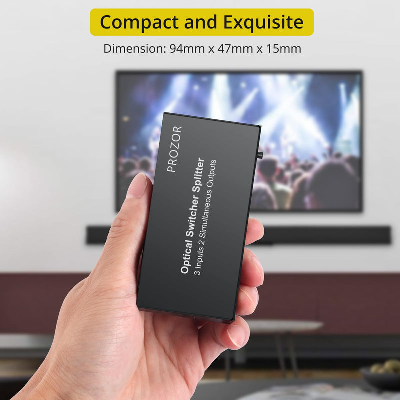[AUSTRALIA] - PROZOR Digital Audio Switcher Splitter - 3 in 2 Out 3 Port Spdif Toslink Optical Switch with Remote Control, Aluminum Alloy Material 2 Way Digital Audio Splitter Support LPCM 2.0 DTS Dolby-AC3 
