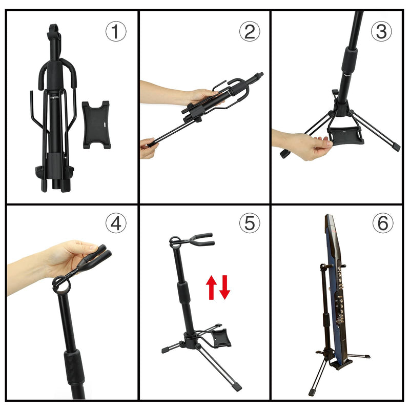 Rayzm Electric Wind Instrument Stand, Adjustable Portable Folding Metal Aerophone Stand Holder for Digital Wind Instruments