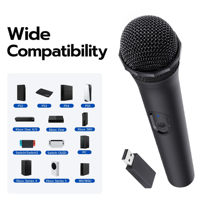 [AUSTRALIA] - Mcbazel Wireless USB Gaming Microphone Compatible with Xbox Series X/S, PS5, Switch OLED, NS Switch/Switch2, PC, PS4, PS3, PS2, Xbox One X/S, Xbox One, Xbox 360, Wii 1 Pack 