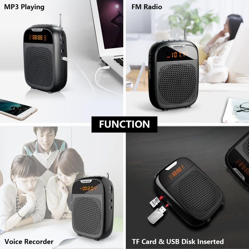 NORWII Mini Voice Amplifier Portable Rechargeable Bluetooth Speaker 4000mAh with Wired Microphone Headset & Waistband, PA system Personal Voice Amplifier for Teachers, Tour Guides, Meeting, Coaches