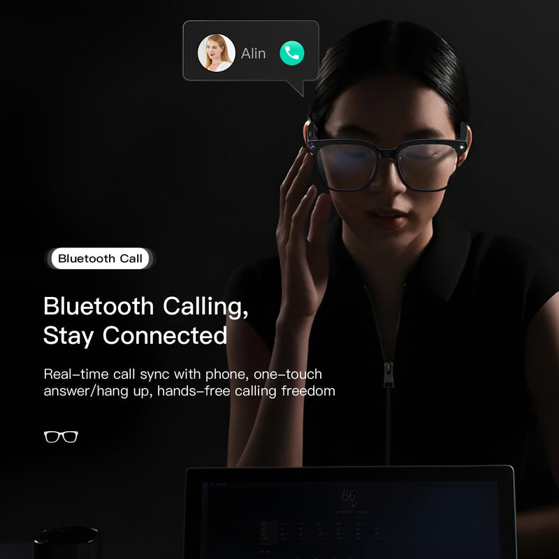 AI Glasses with Camera, 4K Video, 8MP Camera, Translation Smart | Hands-Free POV Recording Glasses, ChatGPT AI Assistant, Bluetooth & Open-Ear Audio, Weatherproof, for Business/Travel Black Glasses Frame