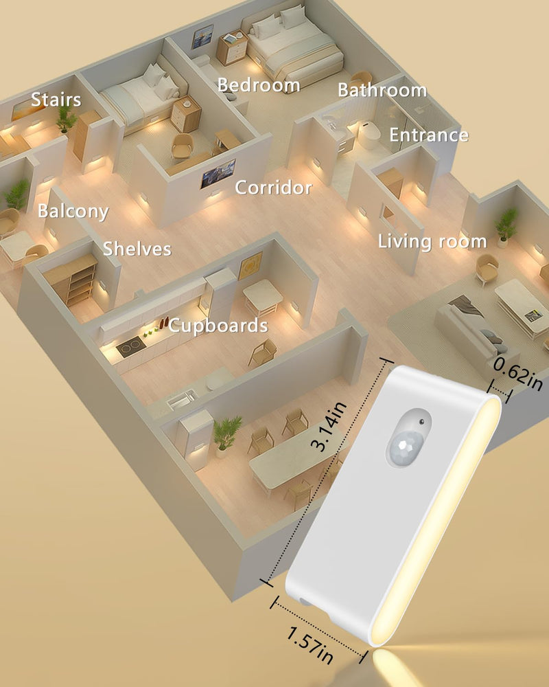 [AUSTRALIA] - WILLED Rechargeable Night Lights, Warm White Motion Sensor Night Lights, Wireless Stair Lights Indoor for Stairway, Hallway, Kitchen, Closet, Cabinet, Bedroom, Kids' Room(8-Pack) 8 Pack 