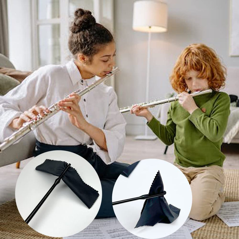 [AUSTRALIA] - Flute Cleaning Kit Flute Cleaning Rod with 4pcs Flute Cleaning Cloth Flute Cleaning Swabs Flute Polishing Cloth Flute Stick Flute Cleaner Flute Cleaning Tools for Flute maintenance tools, black 