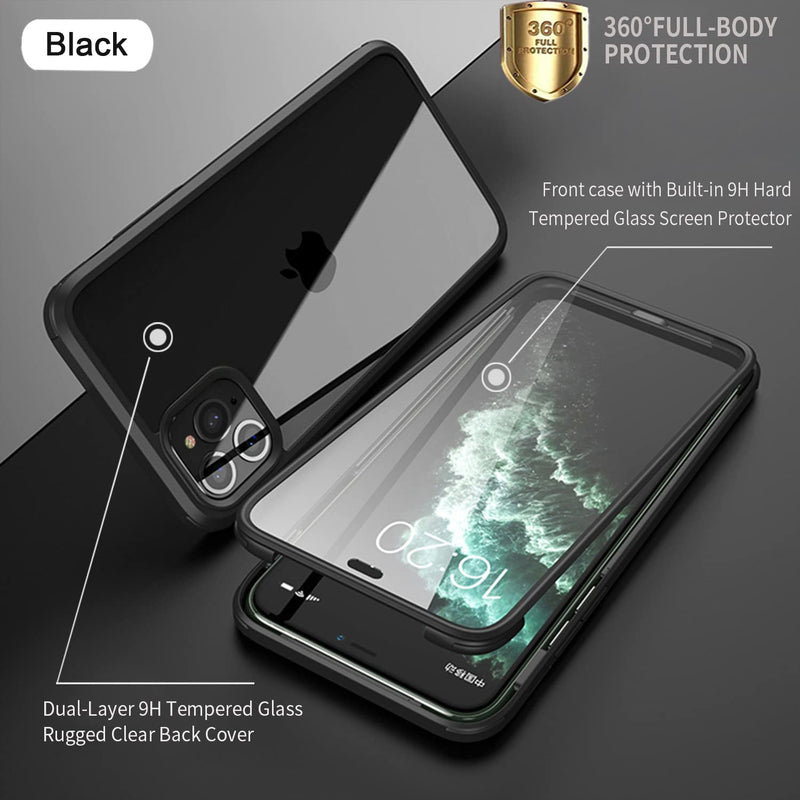 UBUNU Case for iPhone 12 Pro Max [6.7 inch], New Upgraded Dual Layer Full Body Protective Clear Phone Case with Built-in Screen Protector, Black