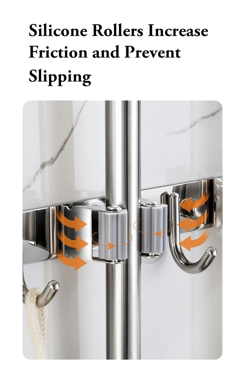 [AUSTRALIA] - Mokife Broom Holder Wall Stainless Steel Garden Tool Holder Wall Mount with 5 Holders 4 Hooks Broom Holder Self-Adhesive Tool Holder Organiser for Kitchen Bathroom Garage Garden Office (5 Holders) 5 Halter 
