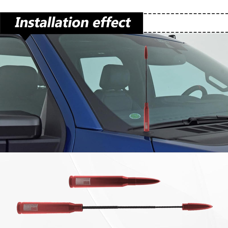 1 PC Car Bullet Antenna, Retractable Antenna Replacement, Enhanced Signal Receiver, Antenna with Screw Spacer, Compatible with Ford F150 Wrangler Jeep Chevrolet (Red) Medium Red