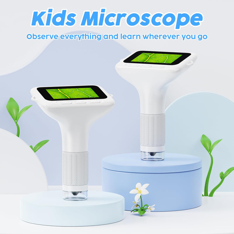 [AUSTRALIA] - 1000X Handheld Digital Kids Microscope with 3.0" IPS Screen, USB-Powered STEM Educational Science Toy with 8 LED Lights & Photo/Video Capture, Portable Learning Gift for Boys & Girls White 