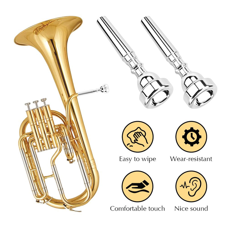 3C/5C/7C Trumpet Mouthpiece Set, Professional Trumpet Mouthpiece Replacement Parts Trumpet Tone Gift with Cleaning Cloth, Musical Instruments Accessories for Beginners(Yellow+Silver) Yellow+silver