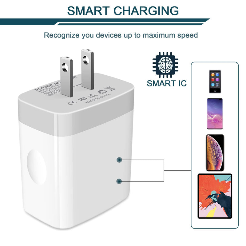 USB Charger Cube, Wall Charger Plug, AILKIN 4.8A 4-Muti Port USB Adapter Power Plug Charging Station Box Base Replacement for iPhone 15 14 13 12 11 Pro Max/X/8, iPad, Samsung Phones USB Charging Block White 1