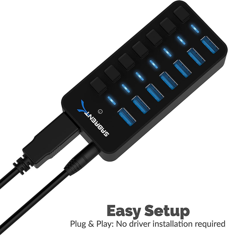 SABRENT 36W 7-Port USB 3.0 Hub with Individual Power Switches and LEDs Includes 36W 12V/3A Power Adapter (HB-BUP7)