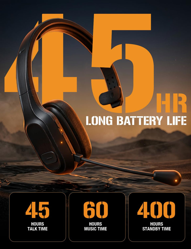 ToughTested PROCOMM 724 Trucker Headset with Noise Cancelling Mic | Wireless Bluetooth headset with 40Hr talk time, 60Hr music, HD sound, and dual device pairing for drivers.