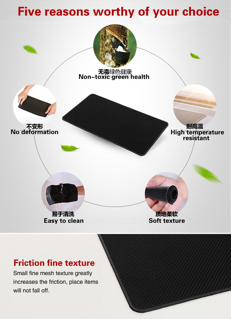 Tianmei 10.6in x 6.1in Extra Large Size Anti-Slip Rubber Pad, Car Dashboard Universal Non-Slip Mat use for Cell Phones, Sunglasses, Keys, Coins and More (Pure Black) Pure Black - 10.6in x 6.1in