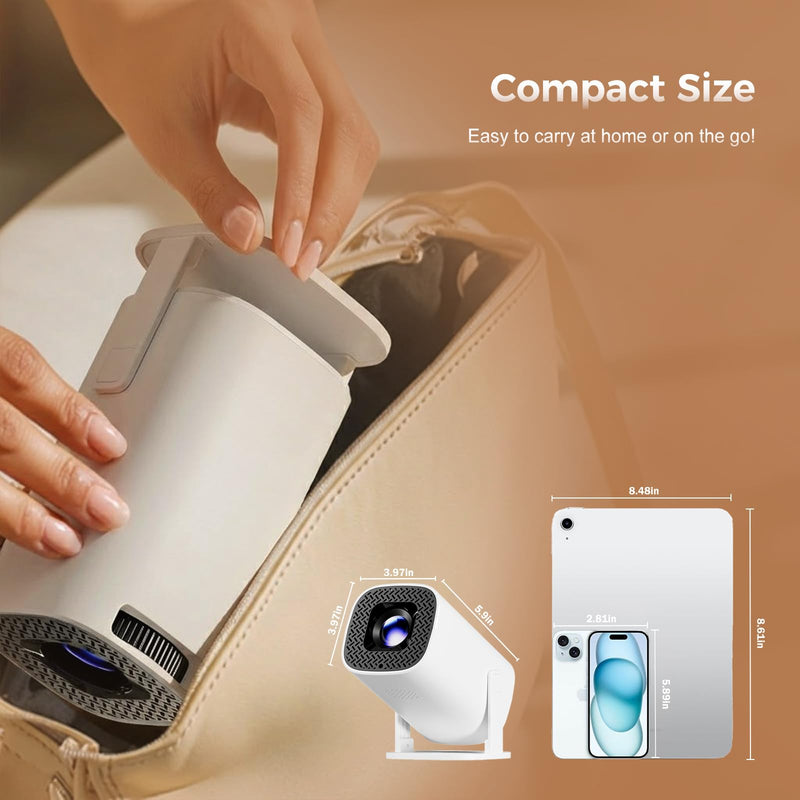 [AUSTRALIA] - Mini Projector with Wifi and Bluetooth, Build-in Android 14, Portable Projector Outdoor&Ceiling Use, Auto Keystonet&270°Rotatable, 200 Ansi, 4k Home Thearter Movie Projector for HDMI USB 