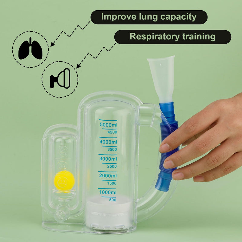 BOXOB Breathing Exercise Device for the Lungs, Measurement of Inhalation Volume 5000 ml Incentive Spirometer Adult with Ball Flow Indicator Lung Capacity Training Device for Inhalation Breathing Lung