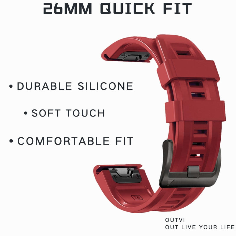 26mm watch band for garmin fenix 5x 6x 7x 3 hr quickfit 26 watch band for garmin women men silicone Black and Red bundle