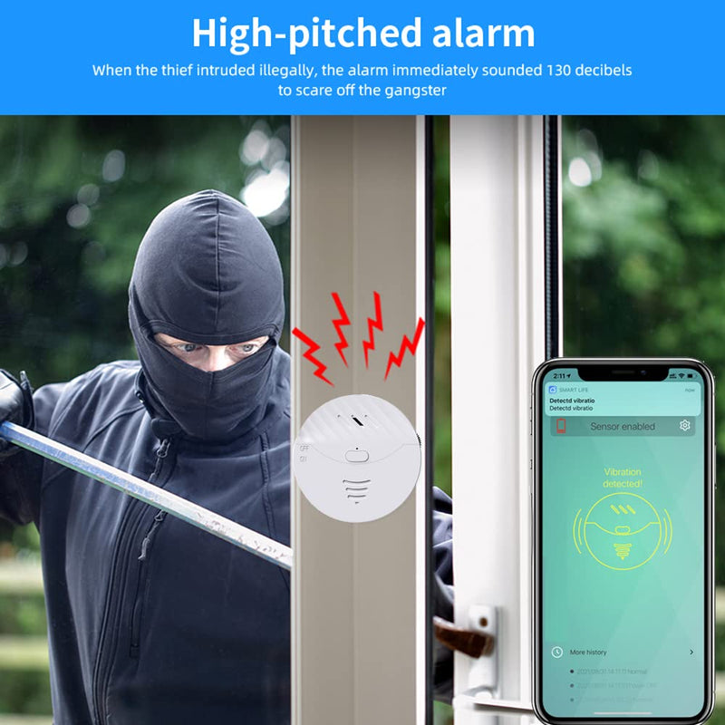 [AUSTRALIA] - WiFi Window Alarm System, 2 Pack Glass Break Detection with Phone APP, 120dB Smart Alarms with Adjustable Vibration Sensor for Car,Home Security (2PCS) 