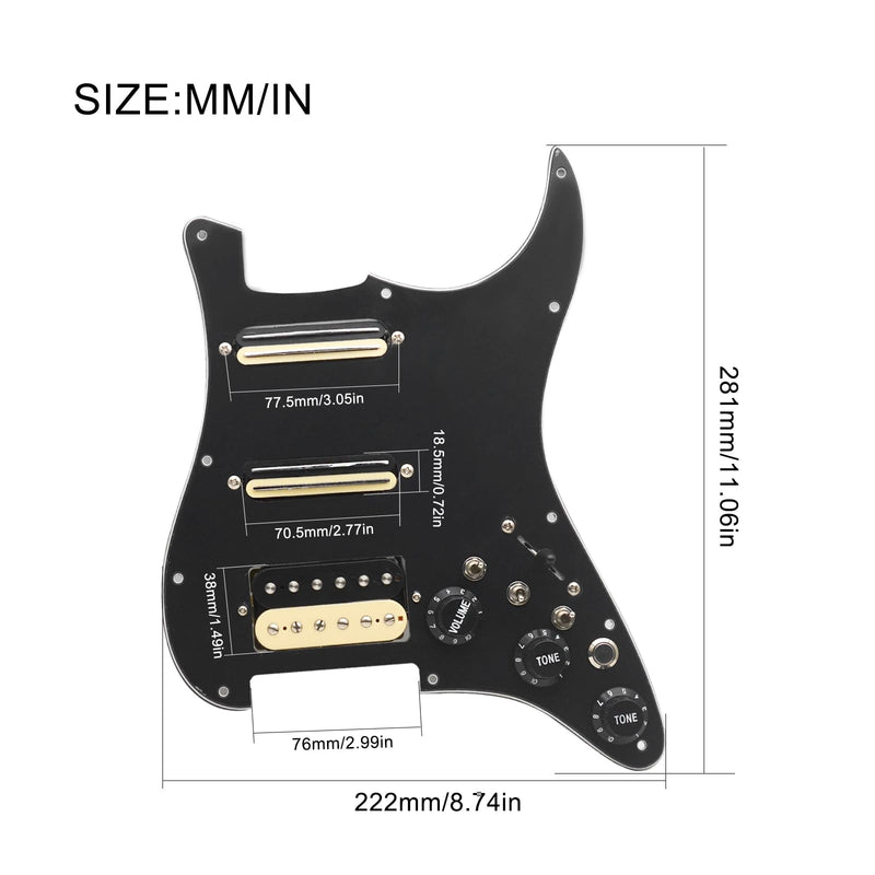 [AUSTRALIA] - SAPHUE SSH-Coil Splitting Electric Guitar Pickguard Two Mini Humbucker + ONE Humbucker(9K/9K/15K)+Silence Switch Loaded Prewired Scratchplate (Black) Black+Zebra 