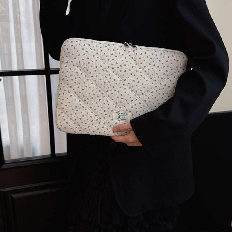 Puffy Laptop Sleeve Cute Quilted Laptop Protective Case Cotton with No Odor, Computer Sleeve Floral 11 13 15 Inch for MacBook (White 13 inch) white 13 inches