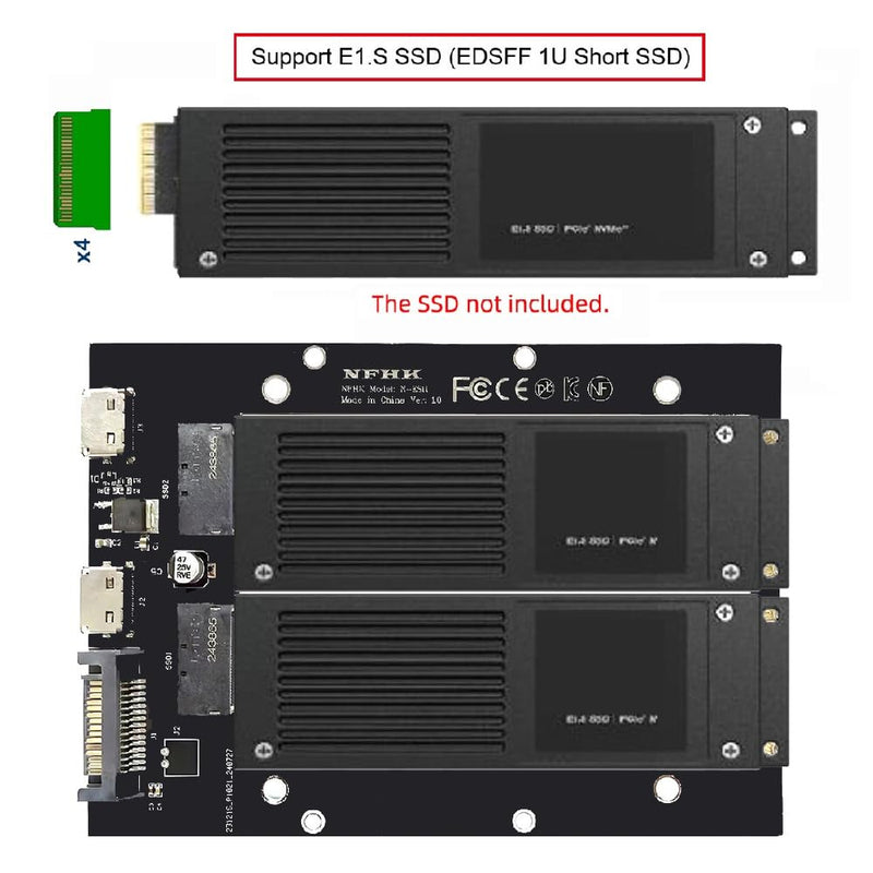 cablecc Dual SFF-8612 Oculink PCI-e 4X Host to Dual Ruler 1U GEN-Z EDSFF 9.5mm 15mm 25mm Short SSD E1.S PCI-E with Heat Sink PM9A3 PM9D3 P5801X Carrier Adapter Dual EDSFF-1C with Heat Sink