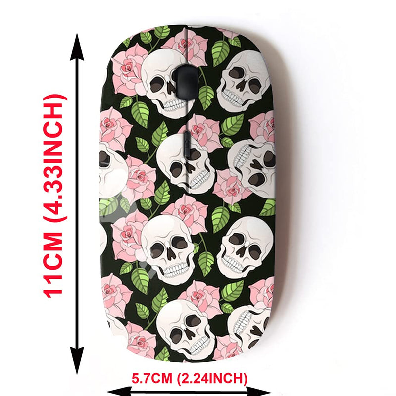 2.4G Wireless Mouse with Cute Pattern Design for All Laptops and Desktops with Nano Receiver - Gothic Roses Skulls