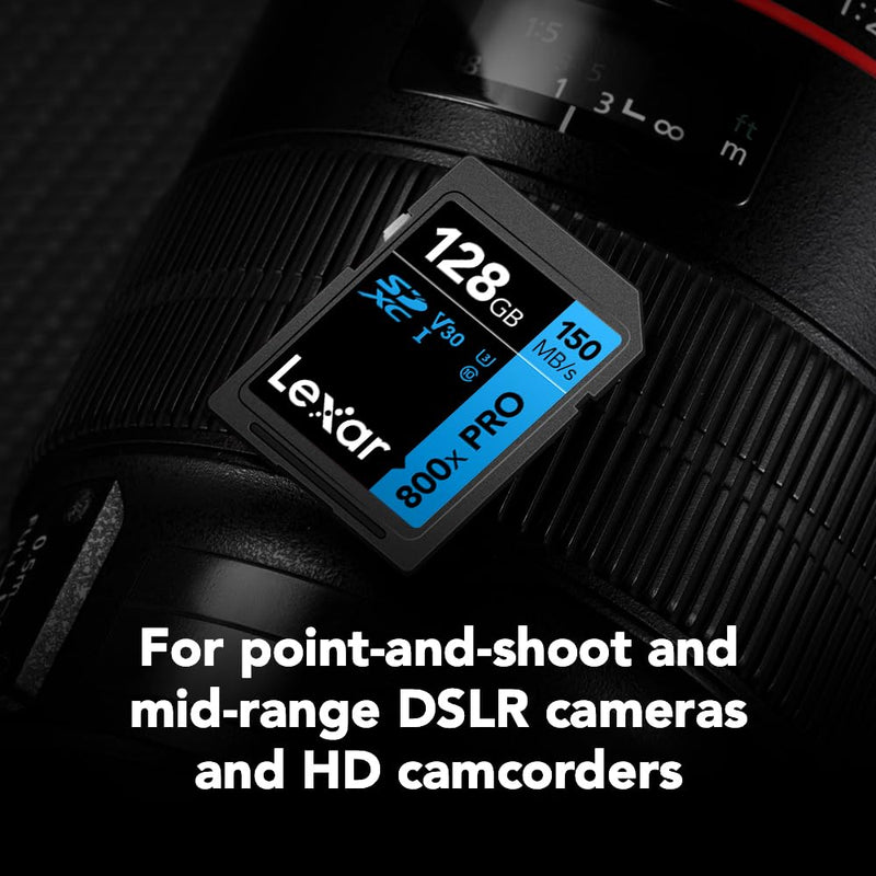 [AUSTRALIA] - Lexar 128GB (2-Pack) High-Performance 800x PRO SDXC UHS-I Memory Card, C10, U3, V30, 4K UHD Video, Up to 150MB/s Read, for Point-and-Shoot & Mid-Range DSLR Cameras, HD Camcorders (LSD0800P128G-B2NNU) 2-Pack 