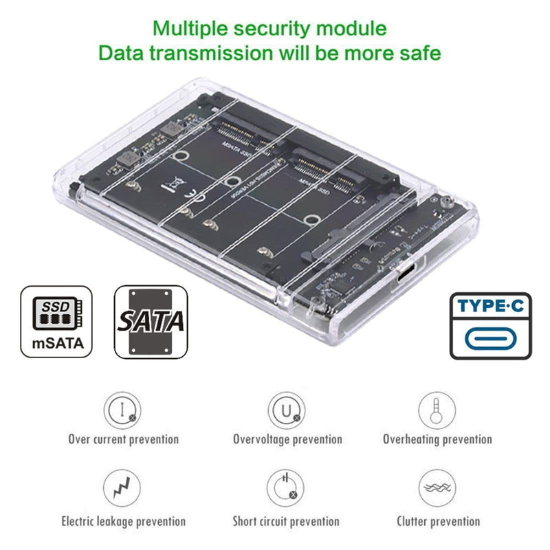 ChenYang MSATA SSD 2 in 1 Combo JBOD Adapter with 2.5" USB C Hard Drive Enclosure 2 MSATA to SATA with White Enclosure