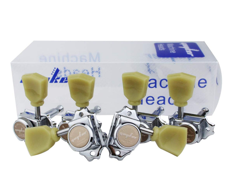 Guyker 3x3 Vintage Style Locking Guitar Machine Heads – 1:15 Ratio Lock String Deluxe Tuning Key Pegs Tuners Set Replacement for Electric, Acoustic or Folk Guitars - Chrome Chrome - Yellow Green Handle