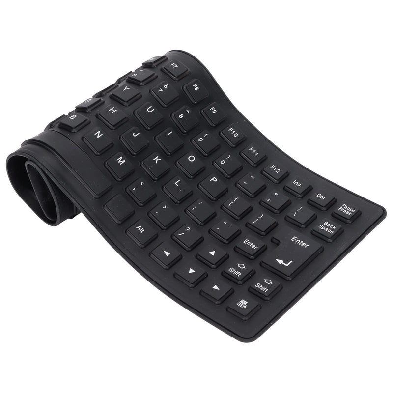 Roll-up Silicone Keyboard, Fully Sealed Silent Soft Keyboard Lightweight Portable USB Wired Keyboard 85 Keys Foldable Waterproof Flexible Keyboard(Black) black