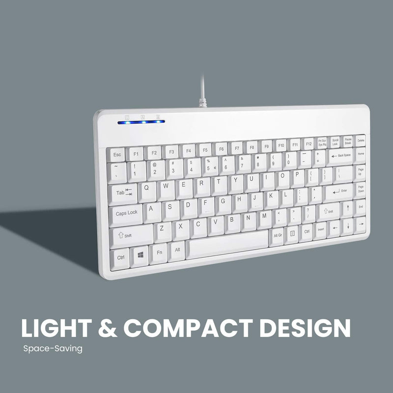 Perixx PERIBOARD-409WU US, Wired USB Mini Keyboard - White - US English