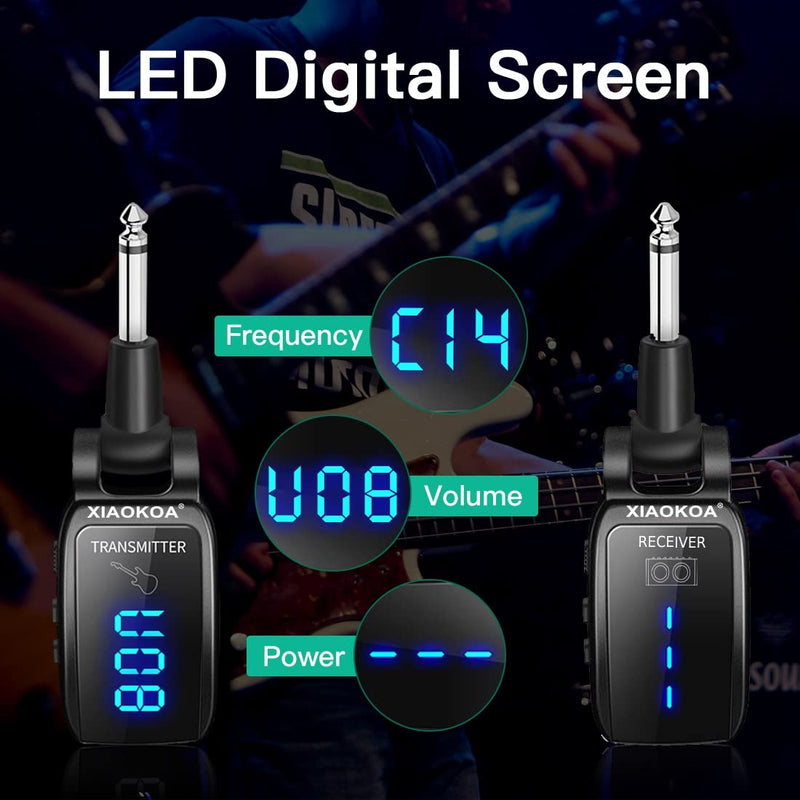 Wireless Guitar System, UHF 15 Channels Rechargeable Transmitter Receiver, 164ft Range with LED Screen, for Electric Bass Musical Instruments （Black） black