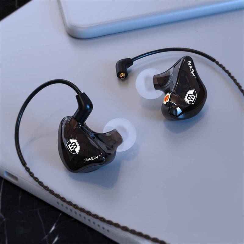 BASN Bsinger in Ear Monitor Headphones for Musician, Dual Dynamic Drivers Noise Isolating Earbuds with MMCX Inline Remote Mic Cable and Silver Plated Audio Cable (SPM-Brown) | dual dynamic drivers iem, noise isolating, mmcx inline-mic and silver-plated...