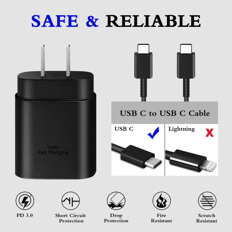 Type C Charger, 2-Pack 25W Type C Super Fast Charging with 6ft Android Type C Phone Charger Cable Compatible with Galaxy S23 Ultra/S23+/S22/S21/S20/Phone 15/15 Plus/15 Pro Max