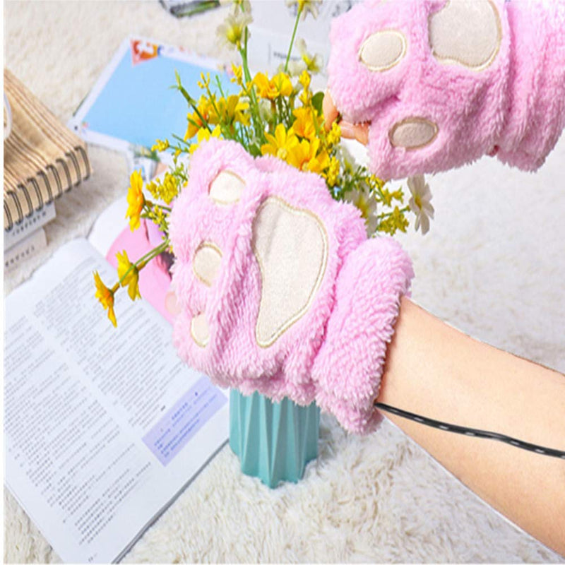 USB 2.0 Powered Stripes Heating Pattern Knitting Wool Cute Heated Paw Gloves Fingerless Hands Warmer 3 Pack Brown+pink+purple