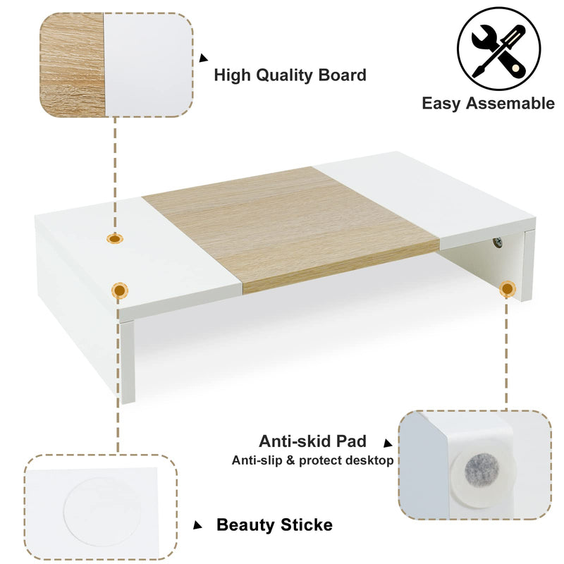 TEAMIX 3 Tiers 20 Inch Desktop Monitor Stand Riser Printer Stand for Desk Organizer (White+Maple)
