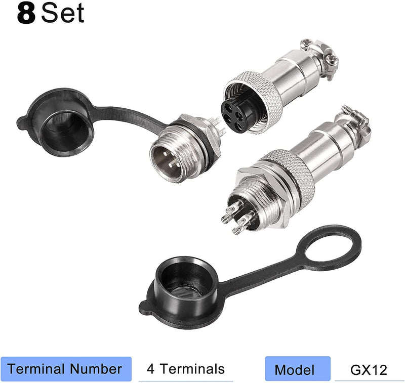 [AUSTRALIA] - VISSQH GX12 4 Pin Panel Metal Mounting Round Aviation Plug, 12 mm Male/Female Aviation Plug Cable Connector 4-Pin + Rubber Protective Cap and Screwdriver Pack of 16 4-pin. 