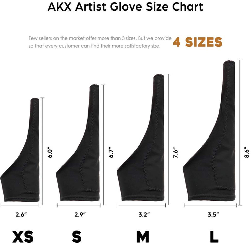 AKX Artist Glove XSmall - 2 Pack Palm Rejection Drawing Glove for Graphic Tablet, iPad - Smudge Guard, 1 Finger, Elastic Lycra, Fingerless Glove, Good for Left and Right Hand, Black | AK-010 XS 1 Finger, Black