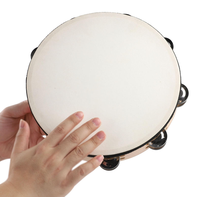 10 Inch Goatskin Tambourine With 8 Pairs of Metal Jingles Hand Held Drum Tambourines for Kids Adults Church Dance Games KTV Party 10 inch
