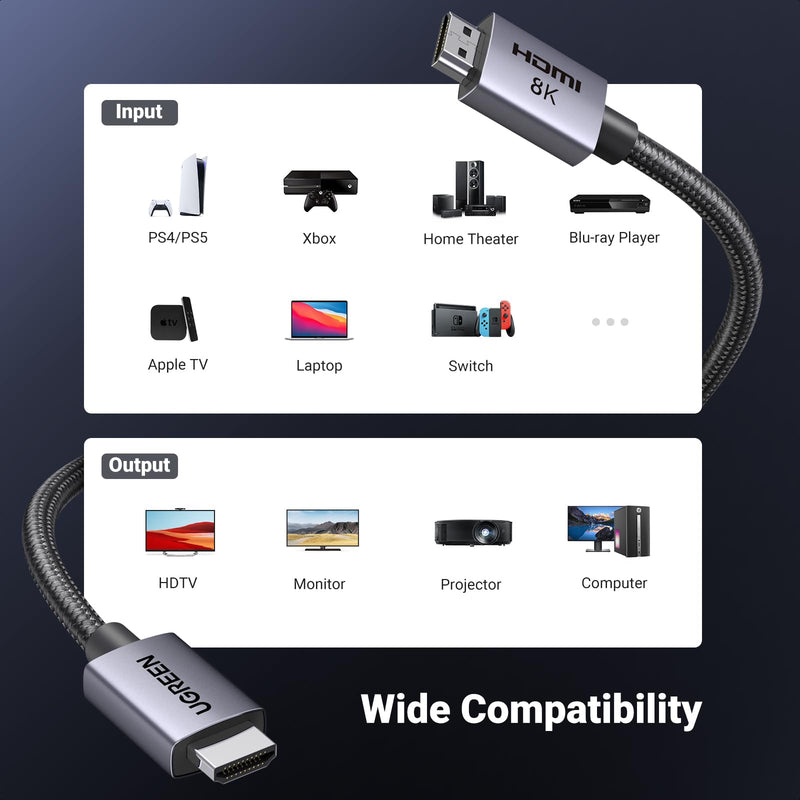 UGREEN DisplayPort Cable 2.1 [VESA Certified] DP2.0 80Gbps Support 16K@60Hz 8K@240Hz 4K@240Hz HDR Bundle with 8K HDMI 2.1 Cable 48Gbps 10FT, Certified Ultra High Speed HDMI Cord Aluminum