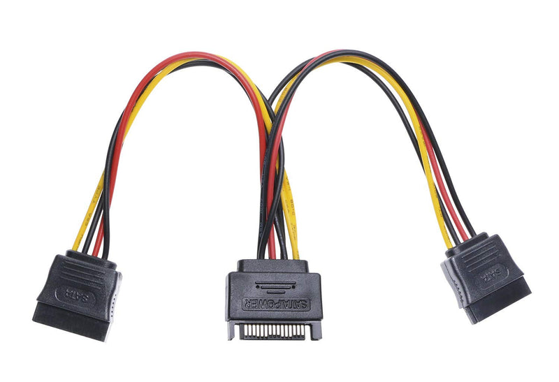 Mini Skater 7.87 Inch Length SATA Power Cable 15-Pin Male to 2 x 15-Pin Female Power Extension SATA Y Splitter Cable Adapter Line for Chassis and Hard Drive Power,1Pcs Black B