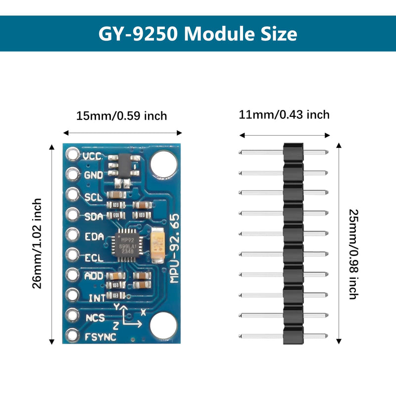 GY-9250 9-Axis Sensor Module Binghe 1 Piece MPU9250 Accelerator Gyro Sensor Compass Magnetic Field Sensor Acceleration Range ±2±4±8±16g I2C/SPI Communication 3-5V Compatible with Arduino