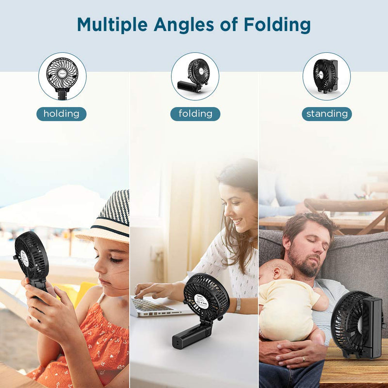 Mini Handheld Fan, EasyAcc USB Desk Fan Small Personal Portable Hand Fan Table Fan with Rechargeable Battery Operated Cooling Folding Electric Fan 3-10H Working Hours for Travel Office Outdoor- Black 3-10 Working Hours