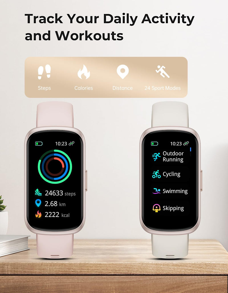 Fitness Tracker with 24/7 Heart Rate Monitor, Sleep Tracker - 3 ATM Waterproof Fitness Watch Calorie Step Counter Smart Watch Includes 3 Sport Bands for Android iOS Women Men, Mystic Rose/Starlight