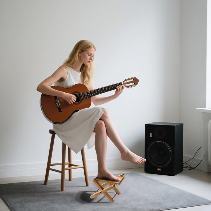 Bamboo Guitar Foot Stool - Wooden Guitar Foot Rest Support with 4 Gears Adjustable, Foldable Footstool Footrest from 4.5" to 8" for Classical Acoustic Electric Accessory