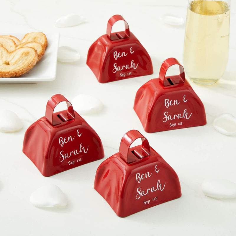 BLUE PANDA Cow Bells for Sporting Events - 3-Inch Red Iron Handheld - Pack of 12 Mini Cowbell Noisemakers - Celebration Cheering Noise Makers