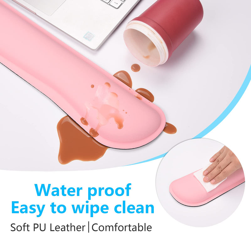 DAPESUOM Keyboard Wrist Rest Pad, Mouse Wrist Rest Support, Ergonomic Mouse Pad, Upgrade Cleanable PU Leather Keyboard Wrist Pillow Rest Pad, Widened Memory Foam Set, Easy Typing, Pain Relief, Pink