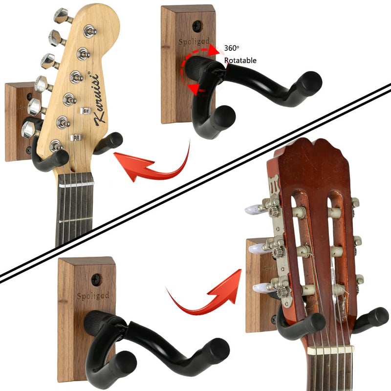 Guitar Wall Mount Hanger 3 Pack, Guitar Hanger,Black Walnut Guitar Hook Holder Stand for Acoustic Electric Bass Guitar Ukulele Mandolin at Home, Studio