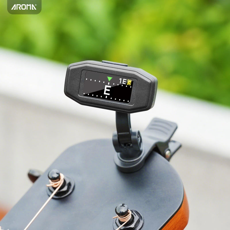 Aroma Guitar Tuner Clip On Rechargeable Chromatic Tuner for Guitar Bass Ukulele Violin Mandolin with TFT Screen Easy to Read in Strong Light