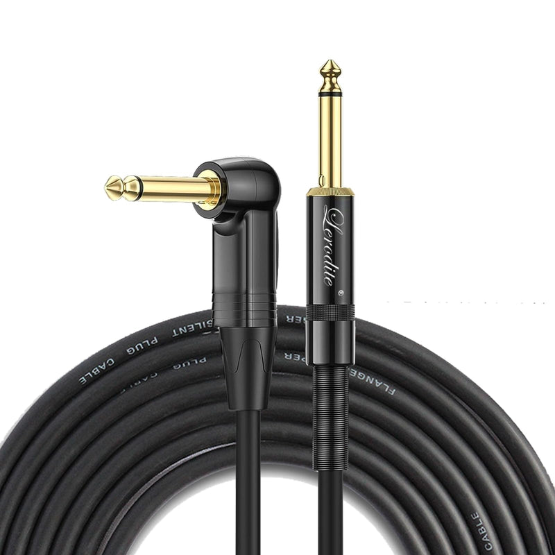 1/4 Inch TRS Instrument Cable 10 ft with Mute Plug Ends, Right Angle to Straight 6.35mm Silent Instrument Cable with no pop for Electric Guitar, Bass, Keyboard, Mixer, Amplifier, Speaker, Pro Audio