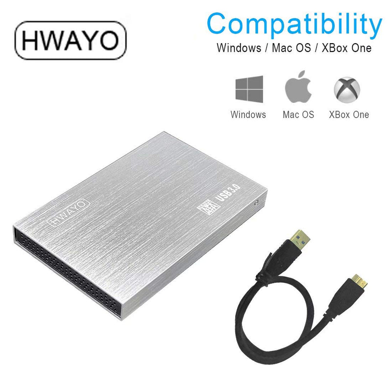 HWAYO 2.5'' HDD 1TB Ultra Slim Portable External Hard Drive USB3.0 Storage for Xbox One Console, PC, Laptop, MacBook (Silver) Silver